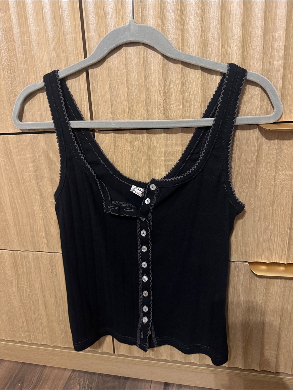 Free People Black Ribbed Button-Front Tank Top